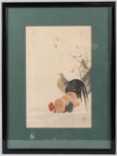 AFTER JAKUCHU ITO (JAPANESE) Rooster and hen woodblock print 30 x 19cm