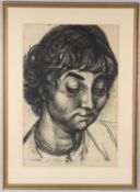 20TH CENTURY SCHOOL Portrait of a woman charcoal drawing framed 75 x 50cm