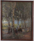 19TH CENTURY SCHOOL (POSSIBLY DUTCH) Figures walking through an avenue of trees oil on canvas 75 x
