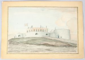 19TH CENTURY SCHOOL Castle with Union flag flying watercolour unframed 16 x 24cm