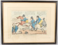 THOMAS ROWLANDSON Regency period caricature 'Sailors on Horseback' 24 x 35cm (a/f)