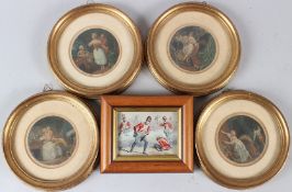 AFTER LOUIS BOILLY Four boudoir scenes colour prints circular mounts and frames diameter 8cm and a