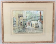 V DICK-CUNNINGHAM Village lane with houses watercolour signed 28 x 36cm