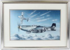 D V CARPENTER Two Mustang P51 World War II aircraft watercolour signed 25 x 42cm
