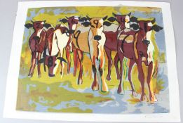 BRUCE ONOBRAKPEYA (1932 NIGERIA) 'Cattle in Sunshine' serigraph / screenprint 24/70 signed and