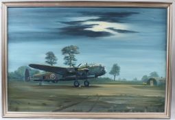 JOHN LARDER Avro Lancaster World War II aircraft oil on canvas signed 50 x 75cm