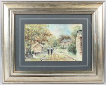 20TH CENTURY Two policemen cycling on a country lane colour print 18.5 x 25cm