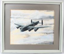 IVOR TANKARD (FLIGHT CREW RADIO OPERATOR) 'Lancaster Bomber World War II' watercolour signed and