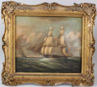 MARITIME SCHOOL (19TH CENTURY) Sailing ship at sea oil on canvas (a/f) 28.5 x 34cm