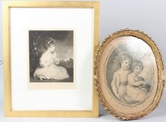 J K SHERWIN AFTER MISS REID Two children with a pet dog stipple engraving in oval carved frame 31