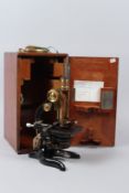 E. LEITZ, WETZLAR, A 19TH CENTURY BRASS MICROSCOPE, No. 152061, in a mahogany case with