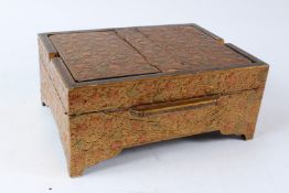A FINE AND UNUSUAL INDIAN KASHMIRI PAINTED AND LACQUERED QURAN BOX AND STAND. 30.5cms long.