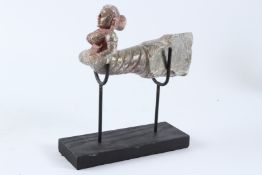 AN INDIAN CARVED GREEN HARDSTONE FIGURE, 19TH / 20TH CENTURY, modelled as the front end of a