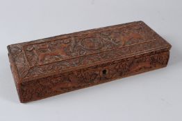 A FINE 19TH CENTURY INDIAN SANDALWOOD BOX. 30.5cms long.
