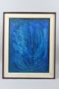 In the manner of MUBIN ORHON, TURKISH. Abstract painting in blue. oil on board. Bears signature