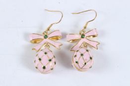 A PAIR OF PINK SILVER EGG EARRINGS.