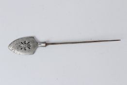 A SAMURAI STEEL ARROWHEAD, with pierced decoration. 24cms long.