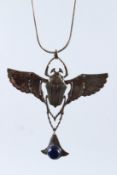A SILVER AND LAPIZ SCARAB NECKLACE.