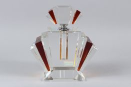 A LARGE ART DECO STYLE AMBER TINTED SCENT BOTTLE. 22cms high.