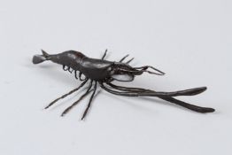 A JAPANESE OKIMONO BRONZE SHRIMP. 14cms.