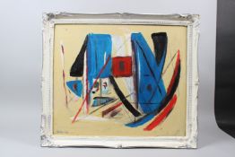 ALBERT BITRAN, TURKISH. Abstract in blue, red, black and white. Oil on board. Signed and dated lower
