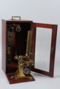 T. & H. DOUBLET, 6 MOORGATE ST., BANK, A 19TH CENTURY BRASS MICROSCOPE, in a fitted mahogany case