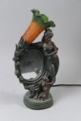 AN ART NOUVEAU STYLE TABLE LAMP, modelled as a young lady and child standing by a mirror, with a