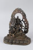 A TIBETAN GILT BRONZE STATUE OF VAISRAVANA. 20cms high,