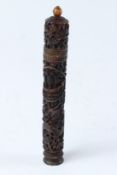 A FINELY CARVED 19TH CENTURY CHINESE CANTONESE HORN CYLINDRICAL CONTAINER.
