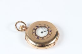 A 9CT GOLD HALF HUNTER POCKET WATCH.