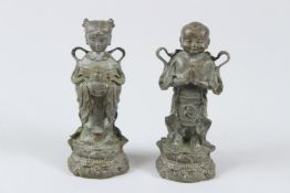 A PAIR OF CHINESE CHILDREN, BOY AND GIRL. 10cms high.