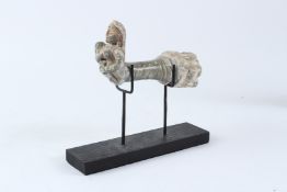 AN INDIAN CARVED GREEN HARDSTONE FIGURE, 19TH / 20TH CENTURY, modelled as a bust of a woman