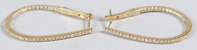 A PAIR OF 18CT YELLOW GOLD AND DIAMOND HOOP EARRINGS, with diamonds to the inside and outside.