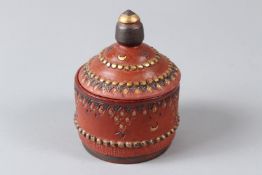 A TURKISH TOPHANE TERRACOTTA GLAZED POTTERY SUGAR BOWL AND COVER, with gilded decoration. 11cms