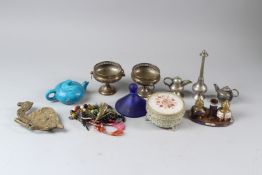 A GROUP OF DECORATIVE OBJECTS, to include a small enamel decorated desk set.