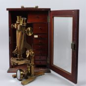 J. B. DANCER, MANCHESTER, A 19TH CENTURY BRASS BINOCULAR MICROSCOPE, in a fitted mahogany case