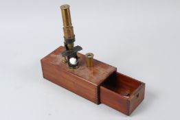 CHARLES CHEVALIER, PALAIS ROYAL, A LATE 19TH CENTURY BRASS TRAVELLING MICROSCOPE, in a mahogany