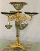 A HIGHLY ORNATE ORMOLU AND BOHEMIAN GLASS CENTREPIECE, the central column with circular cut glass,