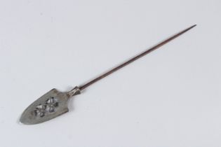 A SAMURAI STEEL ARROWHEAD, with pierced decoration. 29cms long.