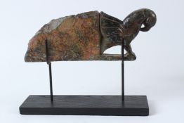 AN INDIAN CARVED GREEN HARDSTONE FIGURE, 19TH / 20TH CENTURY, modelled as the front end of a parrot.