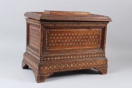 A VERY FINE EARLY, POSSIBLY 16TH-17TH CENTURY, SPANISH OR ITALIAN INLAID WOODEN CASKET in the