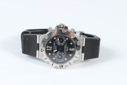 A GENTLEMAN'S BULGARI CHRONOGRAPH STAINLESS STEEL WRISTWATCH, with original rubber and stainless