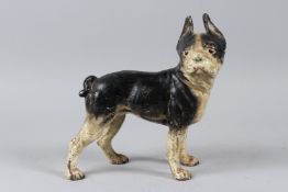 A VICTORIAN STYLE PAINTED CAST IRON DOG DOORSTOP. 24cms long.