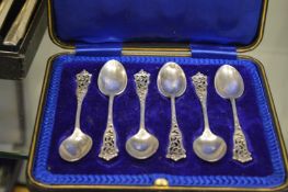 A cased set of six silver coffee spoons.