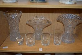 Cut glassware to include three vases.