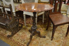 A good Victorian figured walnut and inlaid oval tripod table.