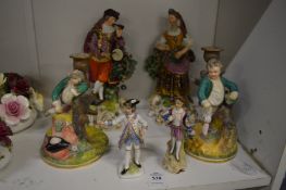 Three pairs of 19th century porcelain figures (restoration).