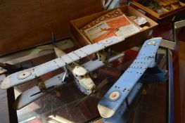 Meccano aeroplane kits complete with part built aeroplanes.