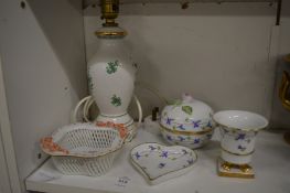 A small group of Herend porcelain to include a table lamp.