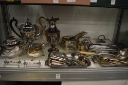 A good collection of plated items to include coffee pot, tea pot, claret jug, entree dishes etc.